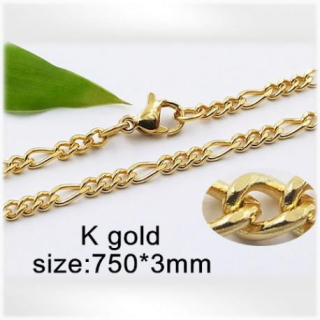 Ocelový náhrdelník - Hmotnost: 12.8 g, 750*3mm, Zlatá PVD vrstva
